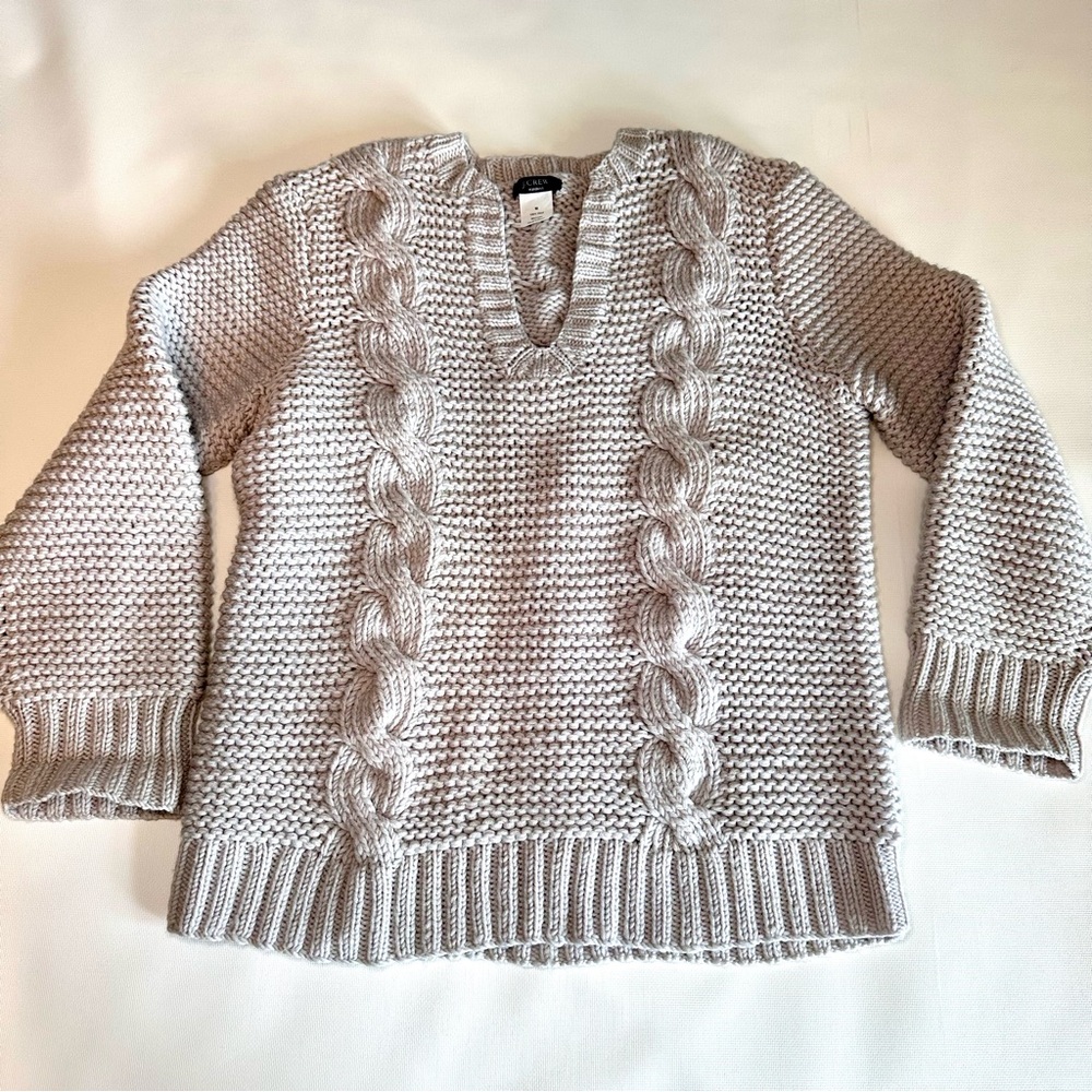 J Crew Handknit Wool Grey Beige Sweater Womens Size M